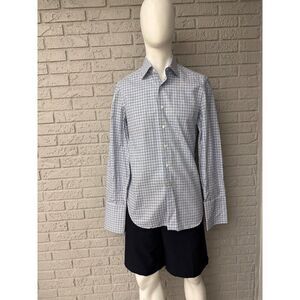 Daniel Dolce Men’s Blue Checkered Long Sleeve Button-Up French Cuffs Shirt Size